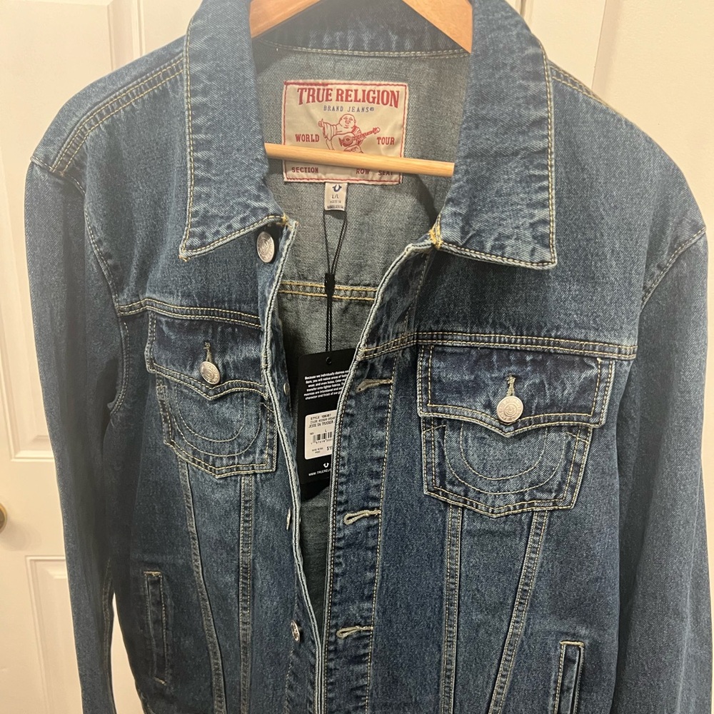 Mens True Religion Denim Dreamy Wash Jesse Trucker Jacket Collared Large New